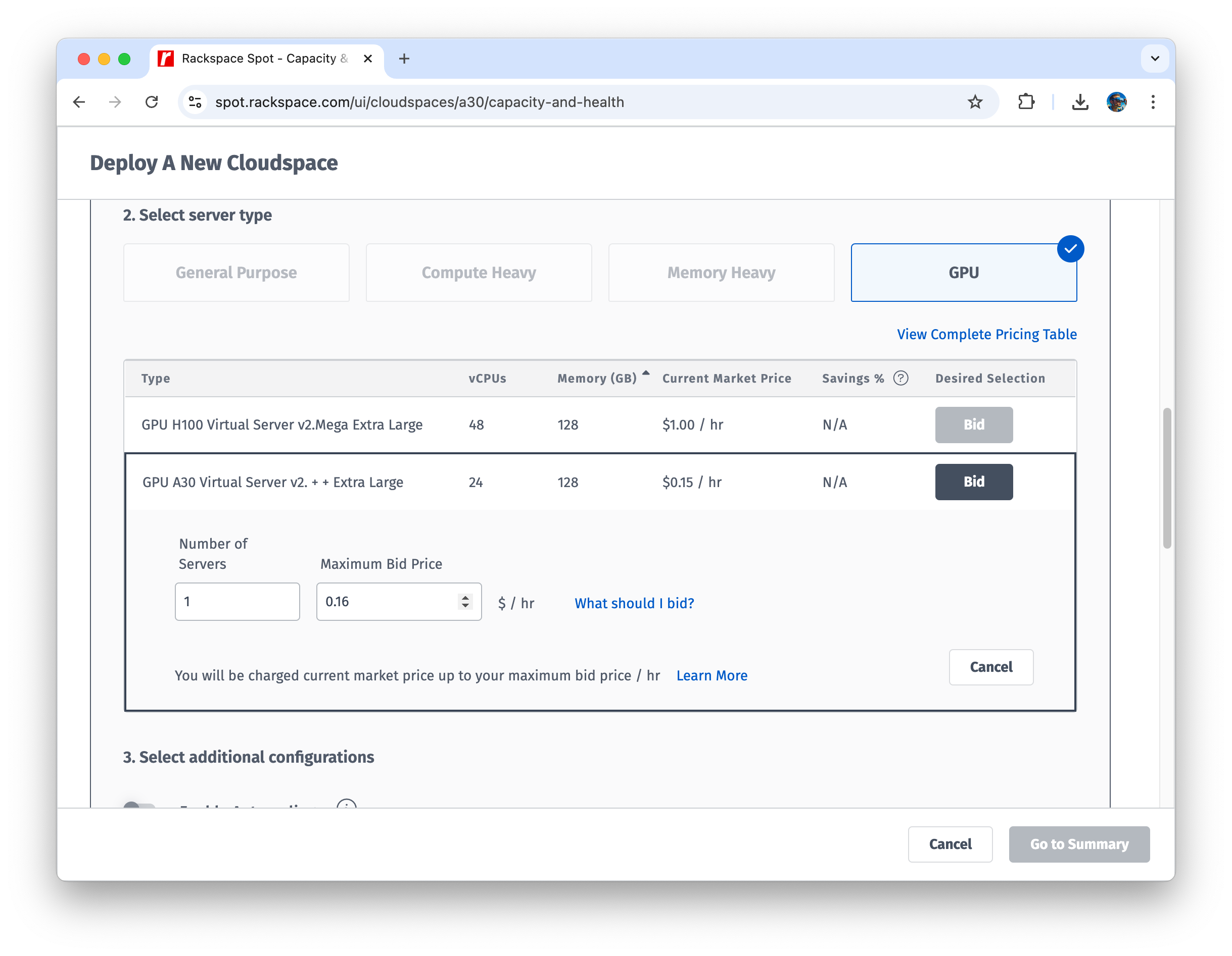 Rackspace Spot Cloudspace order