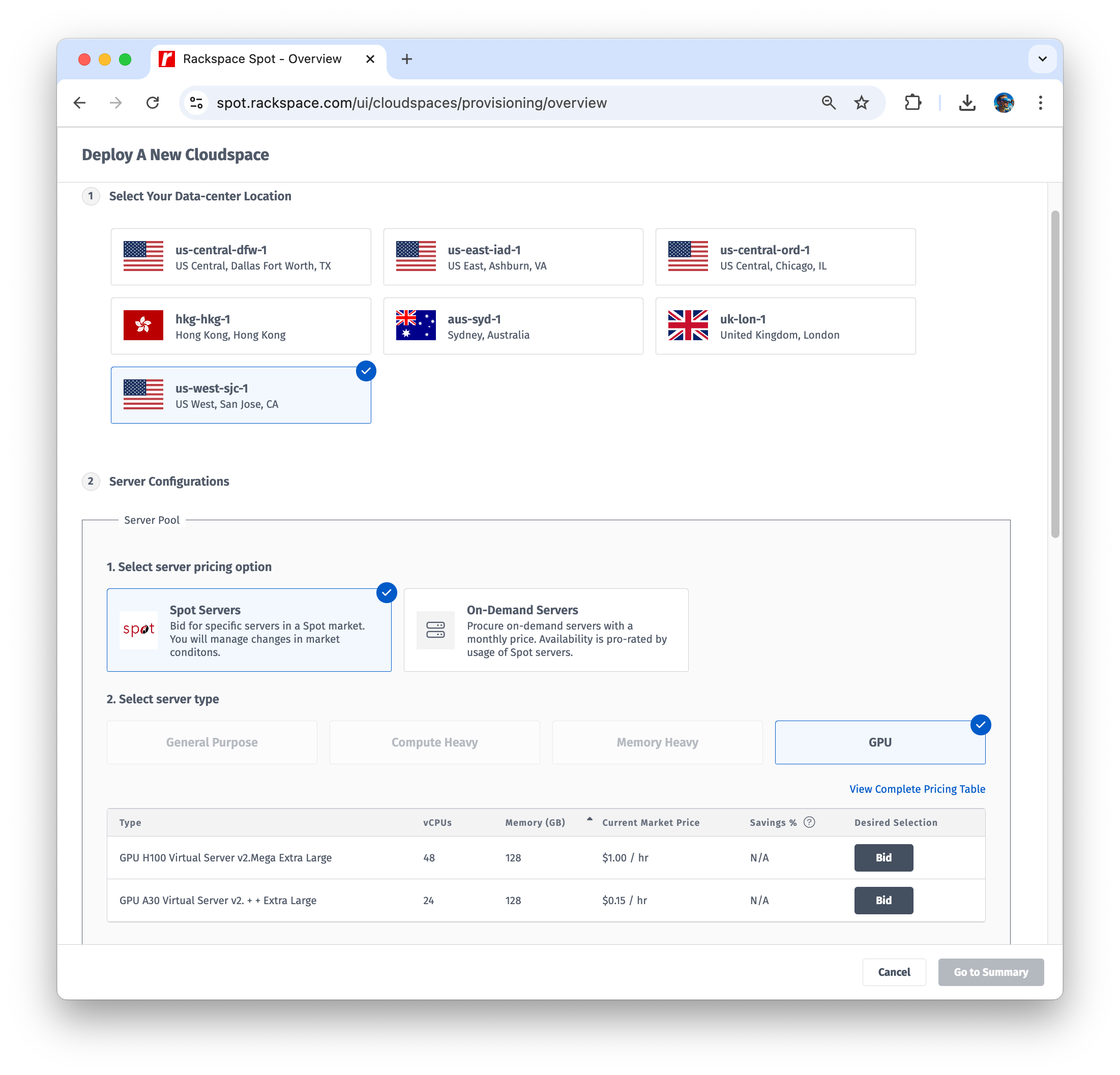 Rackspace Spot Cloudspace order