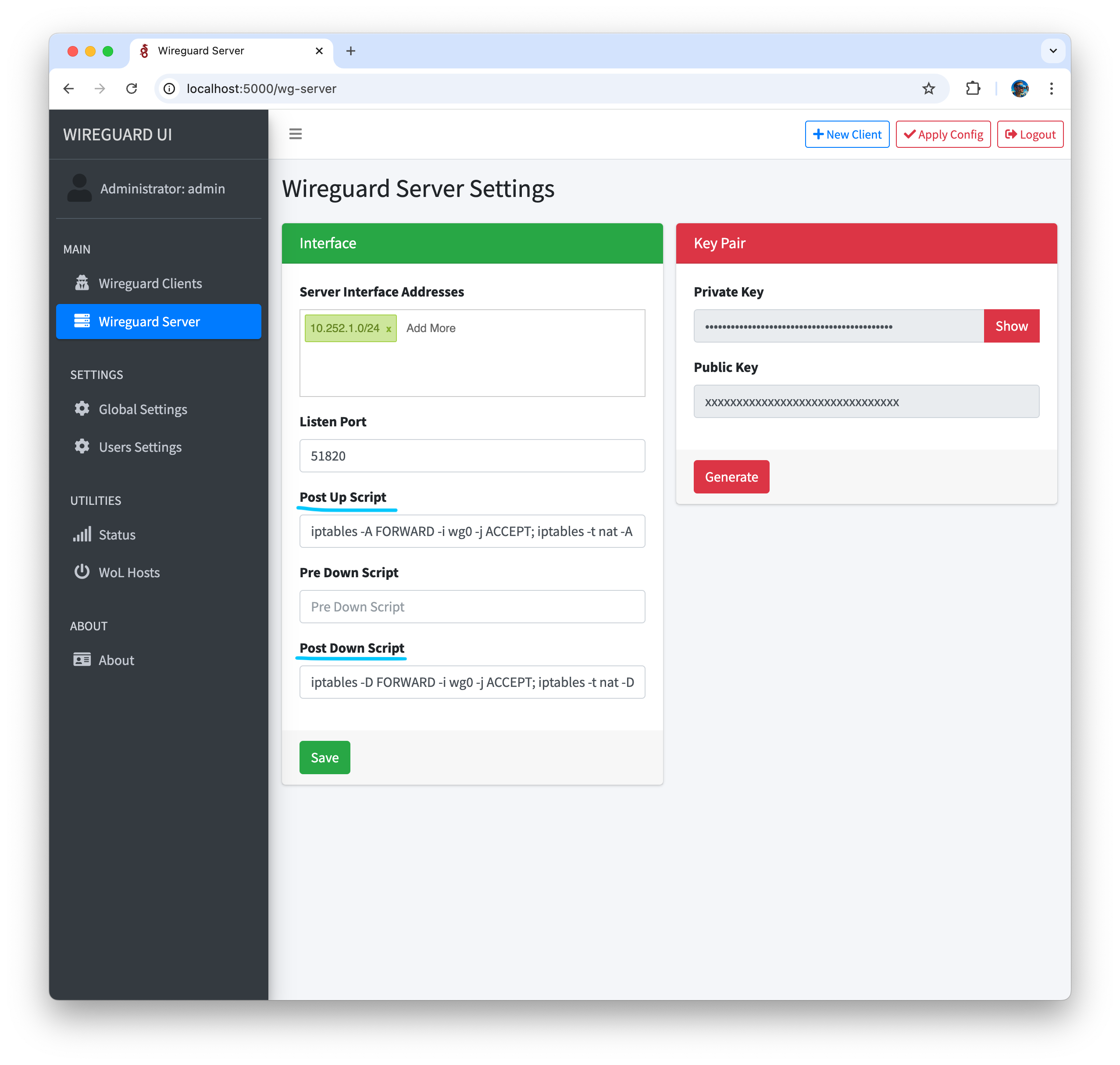 Wireguard UI - Post Up and Down Scripts